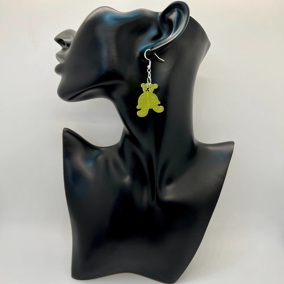 Teddy Bear Earrings - Baby Shower Earrings - Gender Reveal Earrings - Plaid Bear - Picture 7 of 10